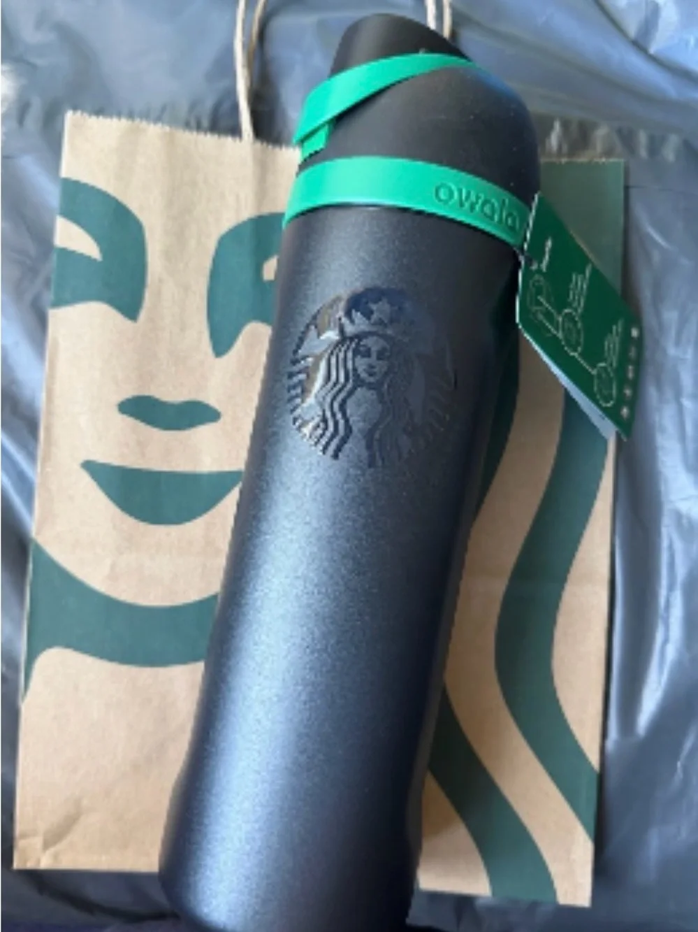 Starbucks Matte Black Travel Bottle with Green Grip